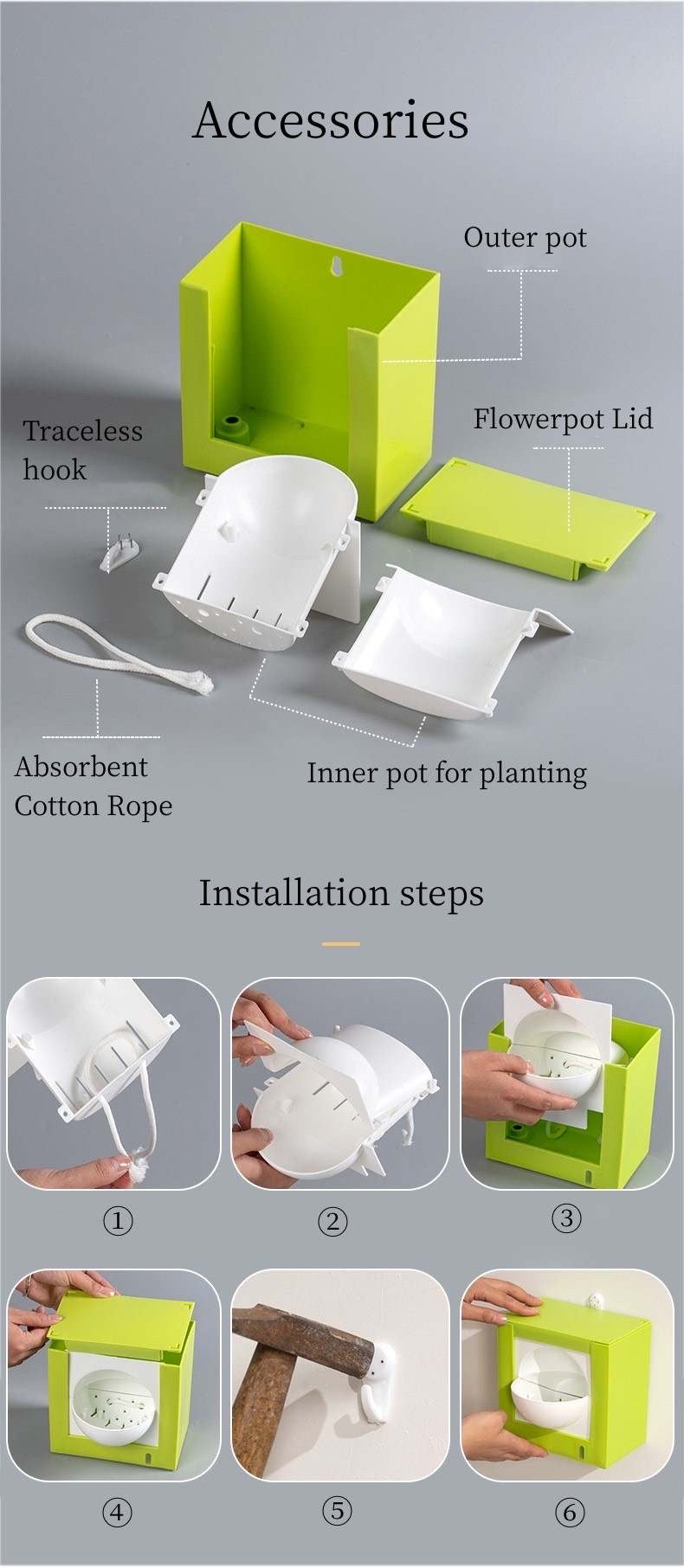 Square Self-Watering Pot (Wall Mountable)