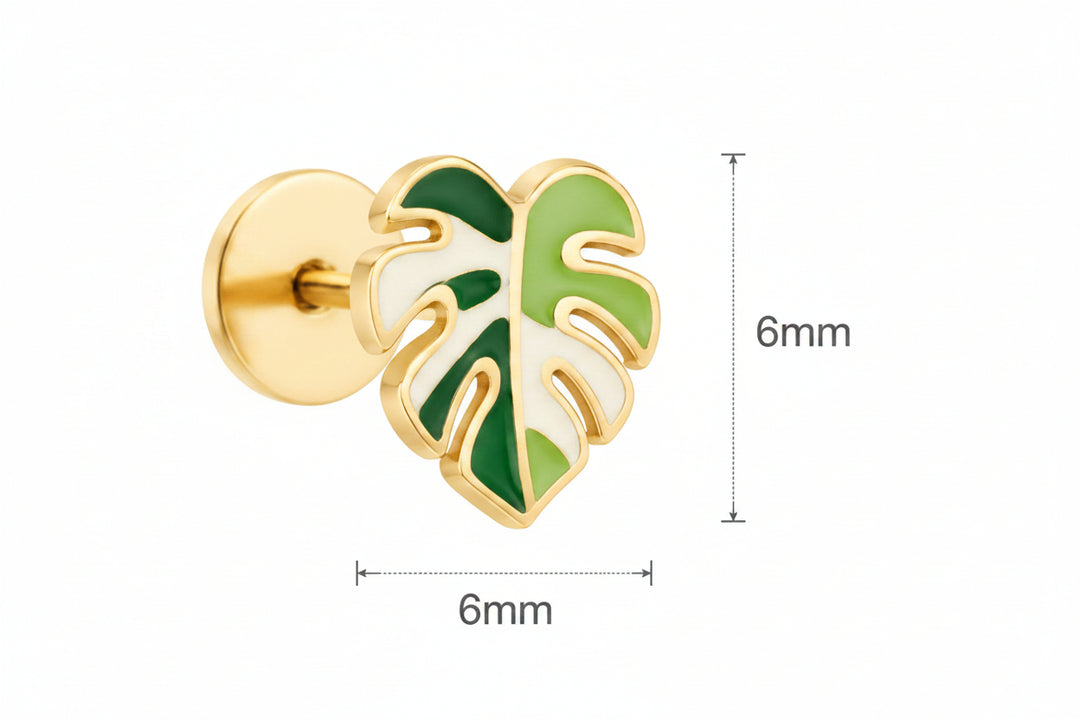 Variegated Monstera Leaf Stud Earrings